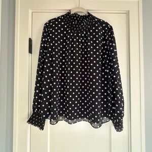 Women's J. Crew Black and White Polka Dot Lined High Neck Blouse Sz L